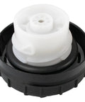 Gas Cap Fuel Tank Cover Cap 10838 Direct Replacement For Nissan Frontier 2001-2011, black and white plastic cap, close-up view.