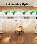 Top view of Electric L-Shaped Standing Desk With Monitor Stand And Built In Power Outlets 59 Inch Height Adjustable Sit Stand Desk For Home Office A Real Workhorse Lift Table For Workstation White with two assembly options.