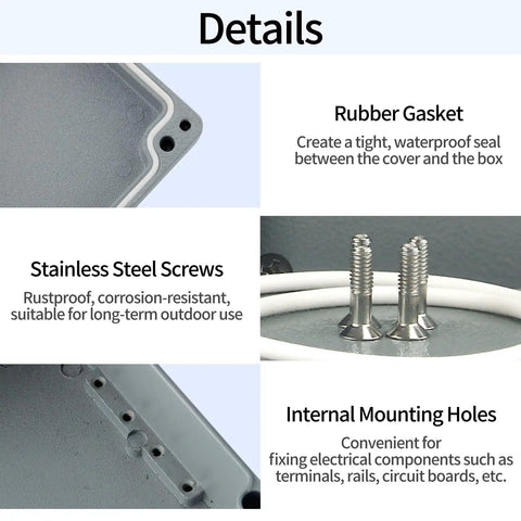 Heavy Duty Aluminum Alloy Junction Box With IP66 Waterproof Seal Provides Rock Solid Gray Enclosure built like a tank with rubber gasket and stainless steel screws.