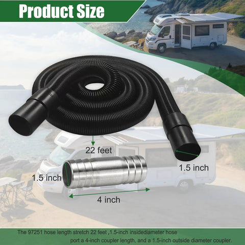 Macerator RV Sewer Hose Kit For Thetford SaniCon Turbo 400S 500S 600S 700S 1.5 Inch Diameter 22 Ft Camper Waste Water Hose