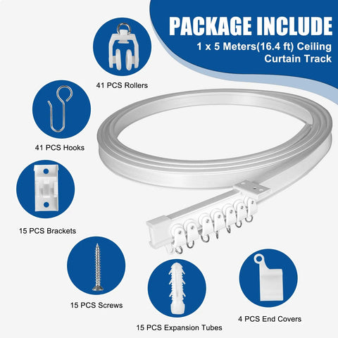 Heavy Duty Flexible Ceiling Curtain Track Three Meter Bendable PVC With Embedded Steel Plate Ceiling Mounted Curtain System for RV and shower
