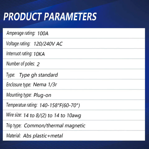 Two Pole 100 Amp Plug-On Molded Case Circuit Breaker Type 3/4-In Thermal Magnetic Protection 10 KAIC 120/240V product details