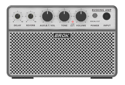 Front view of Compact Mini Electric Guitar Amp With 3.5mm Headphone Aux Input Dual 5W Speakers featuring control knobs