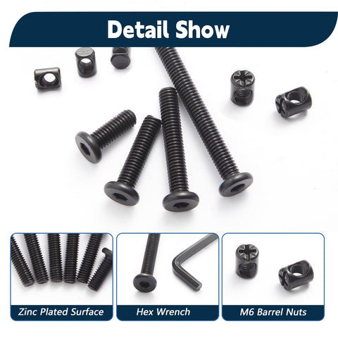 Crib Hardware Replacement Kit 32 Piece Bolts And Barrel Nuts Set For Delta Graco Dream Cribs with hex wrench detail view