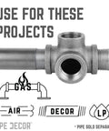 Half Inch Side Outlet Tee Fitting Set For One Half Inch Pipes shown for gas, air, and decor projects.