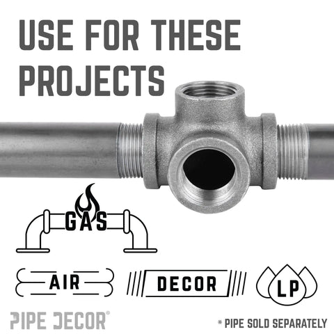 Half Inch Side Outlet Tee Fitting Set For One Half Inch Pipes shown for gas, air, and decor projects.