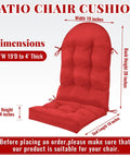 4 Piece Outdoor Patio Chair Cushions Set With Thick High Back Adirondack Rocking Chair Cushions Tufted Weatherproof Fade Resistant Anti Slip With Ties 44 By 19 By 4 Inches Red, showing dimensions and design in red.