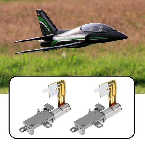 Four Pack Micro 5mm Planetary Gear Stepper Motor 2 Phase 4 Wire Linear Screw Slider for DIY Projects in front of a small jet model