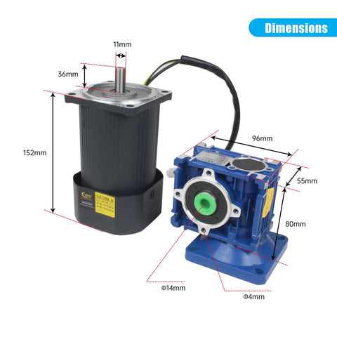 CNCTOPBAOS 120W worm gear motor with RV30 reducer and controller; blue gearbox, 14mm output shaft