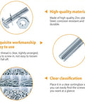 #8-32 Phillips Head Machine Screw Assortment Kit With Zinc Plated Steel Bolts Nuts And Washers For Cabinet Doors And Drawers 705 Piece set showing screws and nuts.