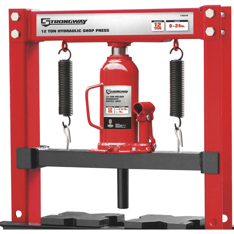 Front view of 12-Ton Hydraulic Shop Press with Heavy-Duty H-Frame All-Steel Construction Lead-Free Rust-Resistant Finish