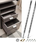 Heavy Duty Ball Bearing Drawer Slides 16 Inch Four Pack Two Way Metal Drawer Tracks with screws next to cabinet
