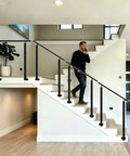 Rock Solid Heavy Duty Black Iron Handrail For Outdoor Steps And Porches Ready To Install Side Mount Staircase Railing in modern home.