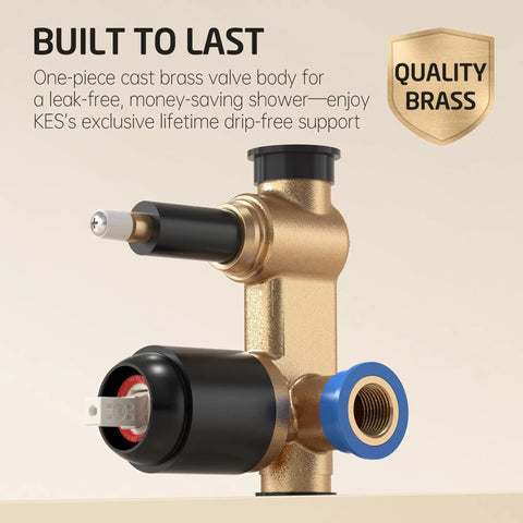Matte Black 10 Inch Rain Shower Head With Handheld Spray Shower System showing brass pressure balance valve, cUPC certified