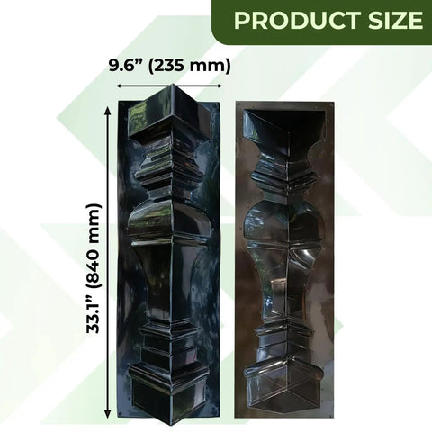 Roman Style Balustrade Molds 2 Piece DIY Concrete Column Forms for Garden Fence Patio Balcony or Pool, black plastic, front view