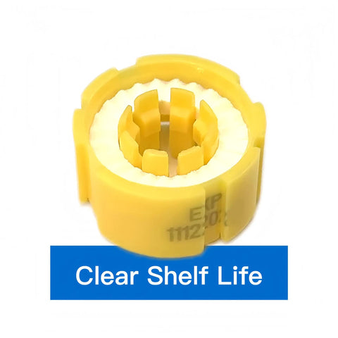 3 Pieces Inflatable Life Jacket Bobbin Replacement Set For Automatic Inflator Systems, close-up yellow bobbin with text "Clear Shelf Life"