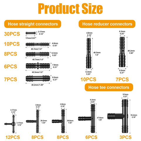 Ultimate Auto Vacuum Hose Kit With 6 Ft Silicone Tubes And 115 Nylon Connectors For Hot Rods And Muscle Cars Plus Quick Fix Fittings, size chart