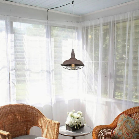 Industrial Plug In Pendant Light Barn Style Hanging Lamp with Wire Cage Rustic Copper Finish ETL Listed Swag Light Fixture