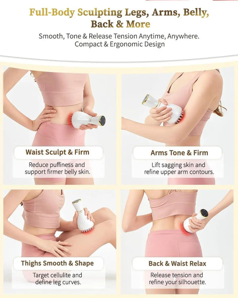 Must Have Lymphatic Drainage Massager With Light Heat And Vibration For Body Sculpting And Cellulite Reduction in use on woman's body