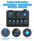 Five Gang Aluminum Marine Switch Panel With Three USB Ports, 150W Cigarette Lighter Socket, 66W 12V USB Car Charger