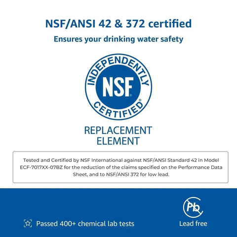CF07 Water Filter Replacement For Brita Mavea Maxtra NSF TÜV SÜD Certified logo and certification details