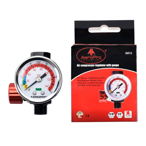 Air Regulator For Spray Guns And Pneumatic Tools With One Quarter Inch NPT Inlet And Swivel Outlet, Lightweight Yet Durable, Easy To Read Gauge