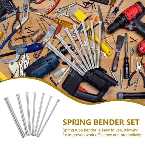 Awesome 7 Piece Spring Tube Bender Set For Plastics And Copper Pipes Hand held Benders 1/4 To 5/8 Inch shown on tool bench.