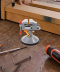 Mini Vise Clamp With Suction Mount Fully Rotatable Bench Vise for woodworking on table with tools