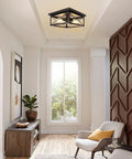 Industrial Two Light Retro Flush Mount Ceiling Light Fixture For Entryway Hallway Foyer And Cozy Living Spaces Square Rustic Farmhouse Ceiling Lamp For Dining Room Bedroom Balcony Vintage Black Cage Accent in modern entryway.