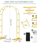 Heavy Duty Balloon Arch Stand 7.2Ft By 4.3Ft Metal Garden Arch Trellis For Climbing Plants Outdoors with accessories and dimensions