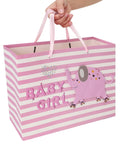 Large Pink Gift Bag Set With Greeting Card And Tissue Paper For Baby Girl Baby Shower And Kids Birthday Party 13 Inch By 5.2 Inch By 10.2 Inch 1 Pc 3D Elephant Design
