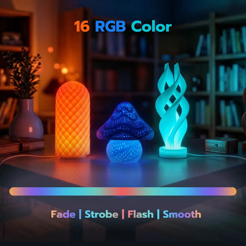 Dope 3D Printer LED Lamp Kit 001 with 24 key remote control displaying 16 color RGB lighting in enclosures and displays, fade strobe flash smooth