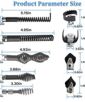 Product parameter sizes for Reliable Ten Piece Drain Snake Drill Attachment And Heavy Duty Spiral Auger Cutter Set for pipes.