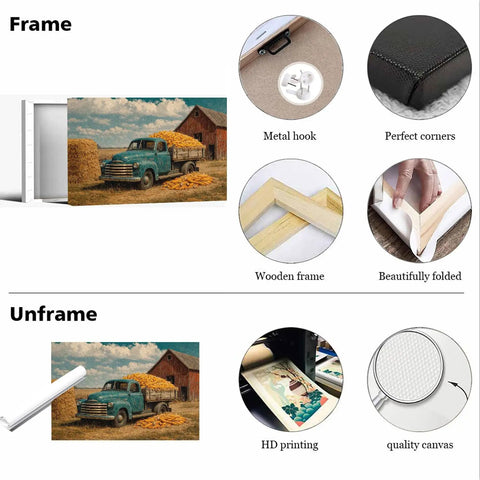 Framed Farm Truck With Corn And Barn Wall Art For Kitchen And Living Room Cozy Autumn Harvest Vibe 8x12 Inch Print Display
