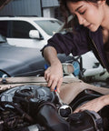 Mechanic using Four Piece Telescoping Magnetic Pick Up Tool Kit With Flexible Grabber A Real Workhorse For Reaching Under Cars Two Magnetic Pick Up Tools 2 Lb And 16 Lb And Four Claw Grabbers Plus Telescoping Inspection Mirror For Auto Repair And Car Maintenance to inspect car engine.