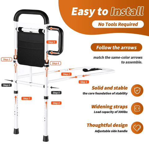 Sturdy Adjustable Bed Rail For Elderly And Limited Mobility With Non-Slip Handle, 350 Lbs Capacity, easy assembly instructions