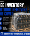 Heavy Duty Clear Pallet Covers Hella Tough American Made Tarp For Warehouse Racks and Outside Gear, clear cover on pallet.