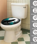 Round Decorative Toilet Seat for Bathroom with black raven and teal roses, fitting standard toilets with quiet closing feature.