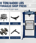 20 Ton H Frame Hydraulic Garage Shop Press With Hand Pump Foot Pedal Seven Adjustable Beds Stamping Plates And Integrated Pressure Gauge showcasing parts for auto repair.