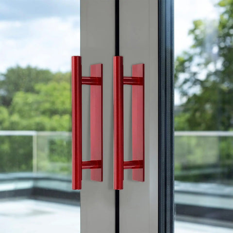8 Pack Self Stick Push Pull Helpers Round Plastic Cabinet Handles Adhesive Grab N Go Stick On Door Pulls For Kitchen Cabinets Windows Closets Wardrobes Red Durable Grip For Easy Access. Red plastic adhesive window pull handles on glass door.
