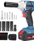 Beefy Cordless Half Inch Brushless Impact Wrench With 300 Ft-Lb Torque, 400 Nm, 20V Battery, 4.0Ah, accessories shown