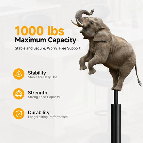 Beefy Heavy Duty Gas Lift Cylinder Replacement 1000 Lb Capacity with elephant, displaying stability and strength.