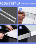 Step-by-step setup of Stainless Steel Stove Gap Covers 2 Pack Notched Design, Heat Resistant Spill Guard for kitchen counter gaps.