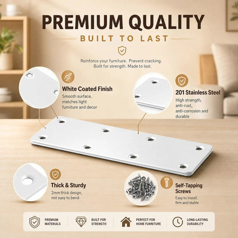 40 Pack White Mending Plates With 240 Self Drilling Screws Stainless Steel Flat Brackets, premium quality, wood repair