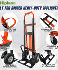 Beefy Aluminum 4 In 1 Convertible Hand Truck Dolly With Four Smooth Wheels and Heavy Duty Frame, showcasing the non-slip handle and solid wheels.