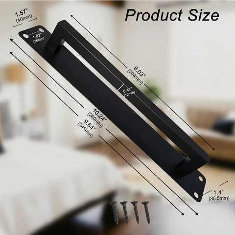 Heavy Duty 10 Inch Sliding Door Handle In Matte Black Stainless Steel Surface Mount For Gate Patio Barn Door dimensions and screws