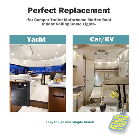 Indoor lighting for yacht and RV showcasing Crazy Bright 20 Pack RV Interior LED Light Bulbs 12V Replacement Lighting 36SMD 2835 6500K White