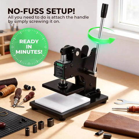 Small Leather Die Cutting Machine With 1 Ton Pressure And 18 Piece Die Set, ultra compact DIY desk-friendly manual die cutter.