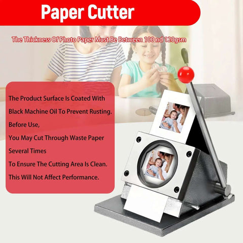 Square Magnet Button Cutter For Paper And Photos, 2x2 Inch Punch Cutter with ergonomic spherical handle on table