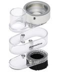 Dust Shoe For CNC Router 52mm Spindle Motors Clear ABS Shield showing assembly parts, brush, and hose adapter 38mm